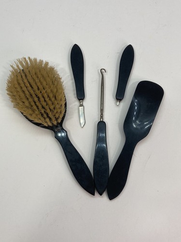 Vintage Art Deco Dupont Vanity Dresser Hair Brush & Accessories Black - Picture 4 of 4