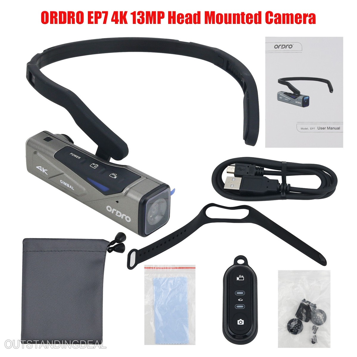 ORDRO EP7 4K 13MP Head Mounted Camera Waterproof Gimbal Camera w