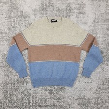 Vintage Jantzen Sweater Mens Large Blue Brown Color Block Wool Blend USA Made
