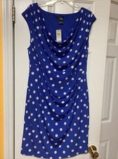 NWT Ann Taylor Party Dress sz Large knee length Polka dot Royal Blue $95 Superb!