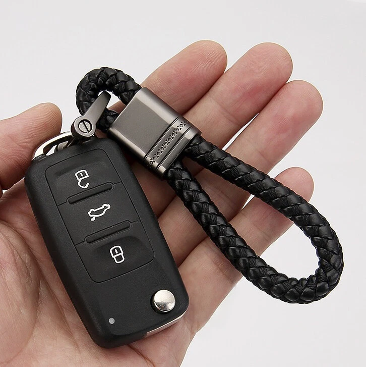 Schlüsselanhänger Lederband Keychain für alle Autoschlüssel, schwarz + Karabiner - Bild 2 von 3