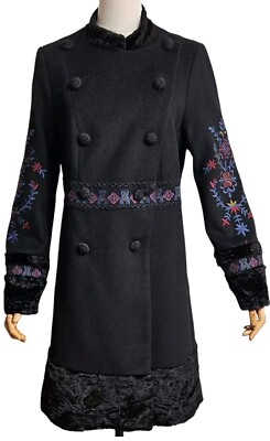 MONSOON Atemberaubender Wintermantel mit Kunstfellfutter/Blumenstickerei US 10