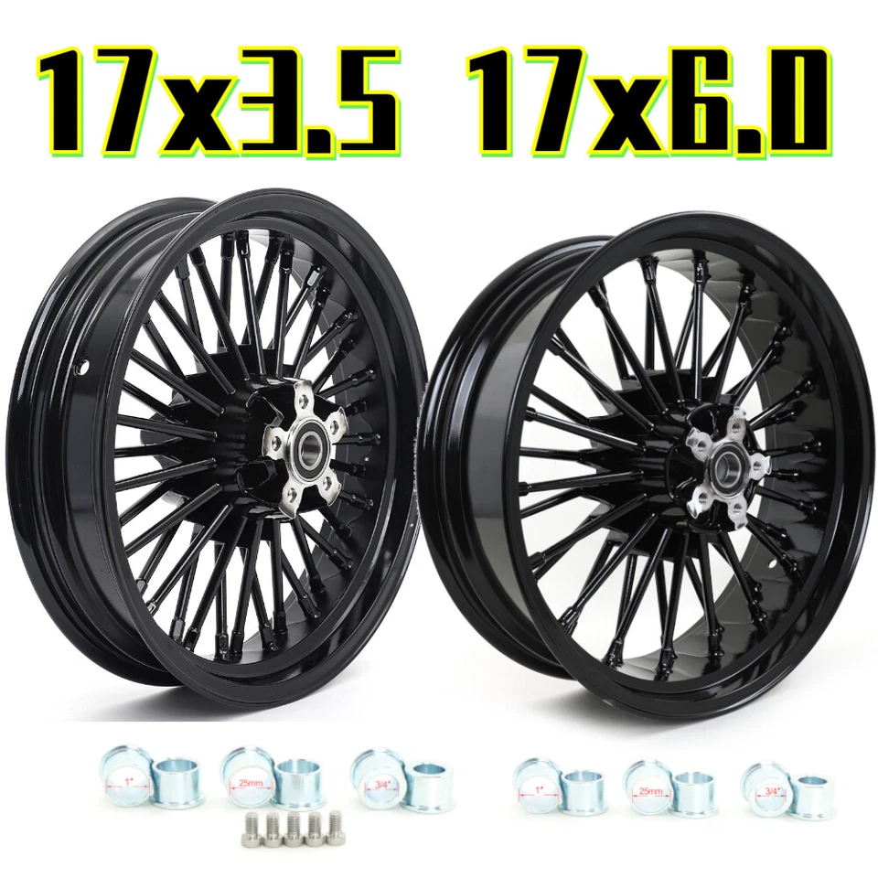 17X3.5 17x6.0 Fat Spoke Wheels Rims for Harley Softail Fatboy FLSTF Dyna Fat Bob Foto 2 de 4