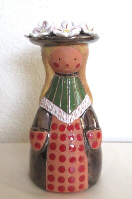 Jullar Spain Girl Wearing Flower Hat Votive Candle Holder, Figurine