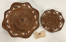 Pair Stitch 'n Pine Needle Baskets Black Walnut Trim 12.5"  8"