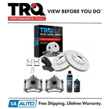TRQ Front Ceramic Pad Performance Coated Rotor & Calipers Kit w/Chemicals