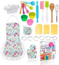 Kids Baking Chef Set with Unicorn Apron and Mitt, 26pcs Kitchen Toys Kid Cook...