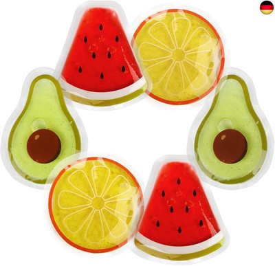 Comfytemp Kühlpads Kinder mit Ungiftig Gel(6 Stück), Niedliches Früchte Kleine K