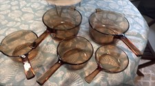 Vintage  Pyrex Visions Corning Ware Amber Pots .5 L, 1L, 2.5L (Set Of 5)