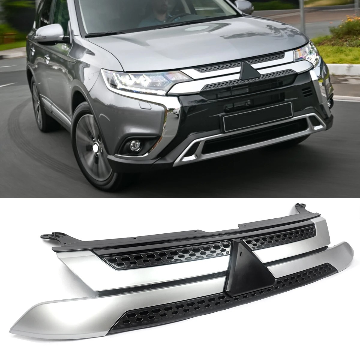 For Mitsubishi Outlander 2019-2022 Chrome Black Front Bumper Upper Grille Grill