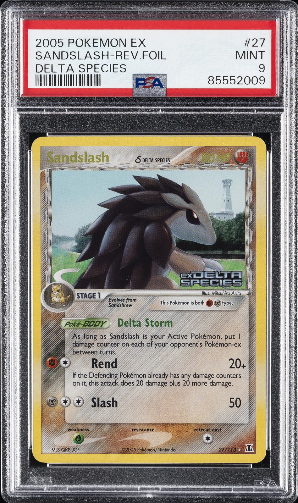 2005 POKEMON EX DELTA SPECIES #27 SANDSLASH-REVERSE FOIL PSA 9