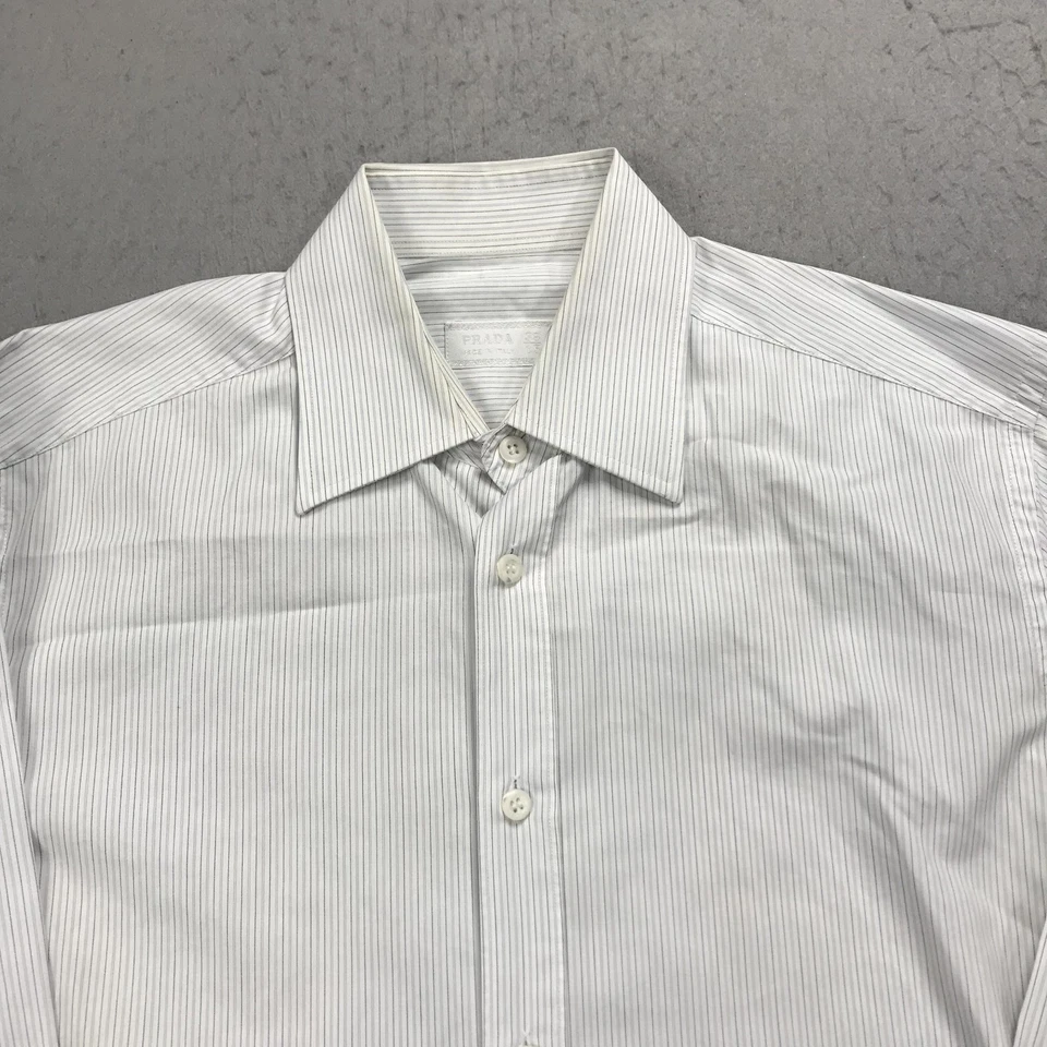 Camisa DE COLECCIÓN Prada Para Hombres 15 33 Blanco Azul Vestido a Rayas Italia Barrell Diseñador Foto 2 de 4