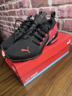 PUMA Axelion SoftFoam+ Black Red Mesh Athletic Running Sneakers 195489-01 sz 4