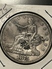 1875-CC Trade Dollar $1 Silver .900 Fine Business Strike KM#108 chop marks — photo 1