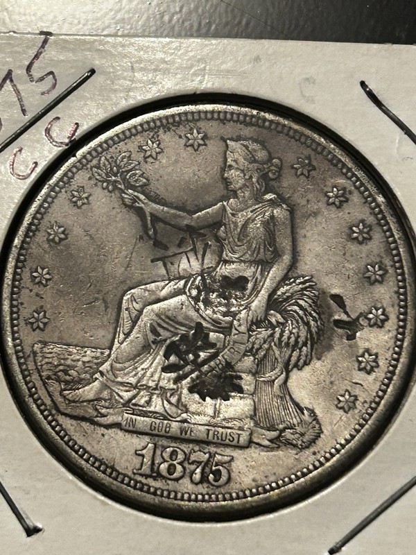 1875-CC Trade Dollar $1 Silver .900 Fine Business Strike KM#108 chop marks