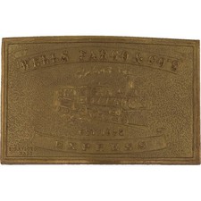 Brass Railroad Wells Fargo Mail Forwarder Locomotive bank 70 Vintage Belt Buckle