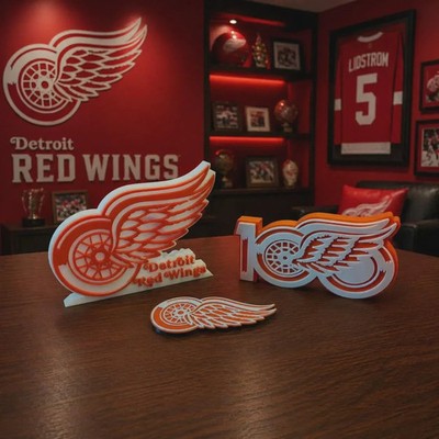 3D printed Detroit Red Wings 3D logo Displays & fridge magnet. 3-piece set