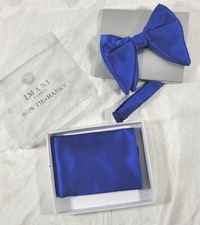 Imani Uomo Butterfly Solid Men's Bow Tie with Hanky - Royal Blue