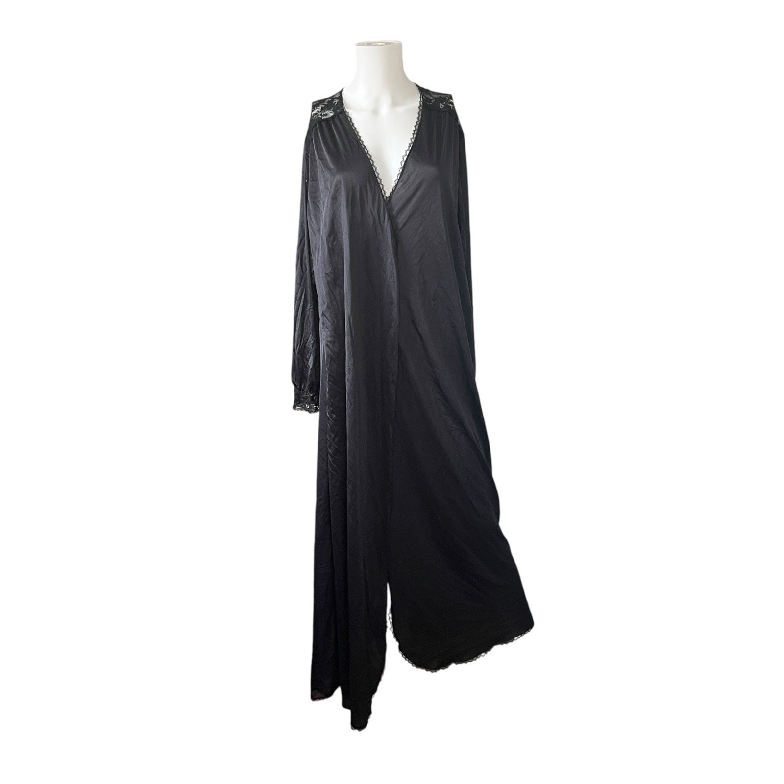 Vintage Sans Souci Black Nylon Robe Womens Size Medium M