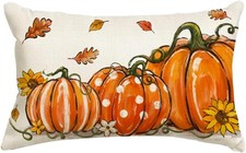 Fall Pumpkin Throw Pillow Covers 12x20 Inch, Oran Maple Leaf