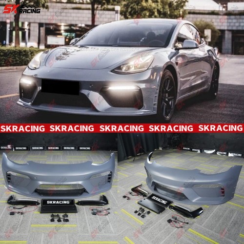 GT4 Style Unpainted PP Front Bumper Lip Body kits Fits 2017-2023 Tesla Model 3 - Picture 1 of 24