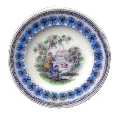 Staffordshire FISHERS Mulberry Polychrome Childs Toy Plate c1850