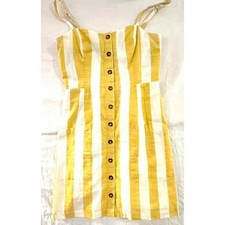 Forever 21 Womens Yellow White Striped Button Front Mini Dress Sm Smocked Back