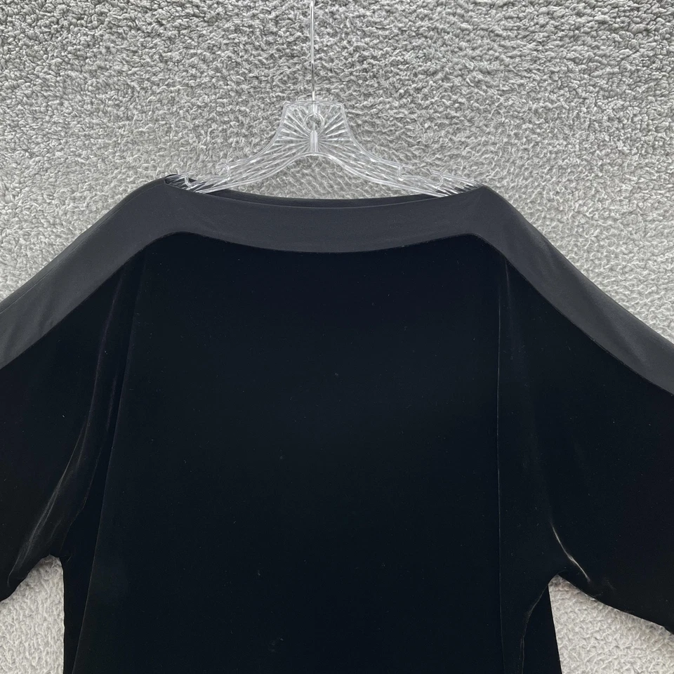 Camisa Eileen Fisher Mujer Mediana Negra Terciopelo Seda Borde Túnica Top Mezcla Rayón Foto 2 de 4