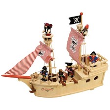 Tidlo Wooden Paragon Pirate Ship Playset, With Captain, Pirates, Cannons More