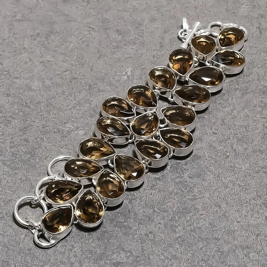 Faceted Smoky Quartz Pear Shape Gemstone Handmade Fashion Jewelry Bracelet 8" - Image 4 of 4