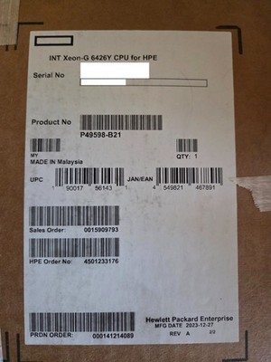NEW HPE Intel Xeon Gold 6426Y CPU 2.5GHz P49598-B21 SRMGF Sealed Box