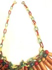 vintage 1930 colorful bamboo bakelite chain bamboo painted wood bib 19 in long — photo 2