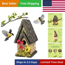 Edible Birdhouse - Birdseed Bird Feeder, Wooden Birds House Covered in Wild B...