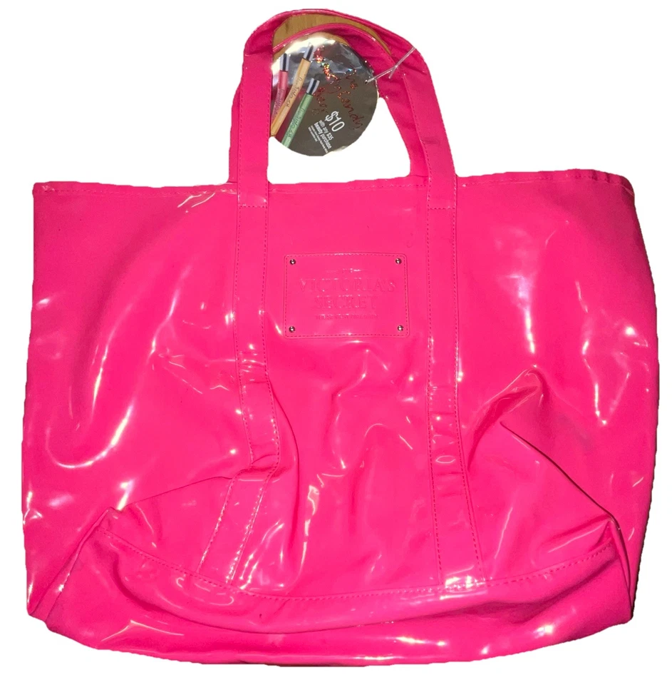 BOLSO DE MANO VICTORIA’S SECRET BEAUTY Candy ROSA CALIENTE VINILO, NUEVO Barbie PVC Foto 3 de 4