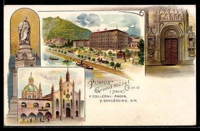 Lithograph Como, Grand Hôtel Pliny, prop. V. Colleoni 