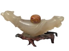 Chinese Antique Agate Nephrite? Snuff Bottle Hand Carved Bird with Stand