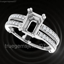 925 Sterling Silver Split Shank Emerald Cut 6x4mm Semi Mount Engagement Ring