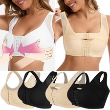 Women Posture Corrector Bra Yoga Wireless Back Support Lift Up Front Closure Bra