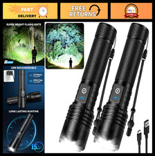 Rechargeable LED Flashlight 99,000 Lumens Super Bright 5 Modes Waterproof - 2 Pa