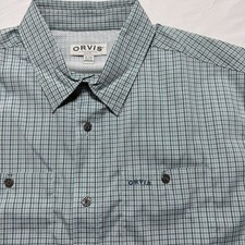 Orvis Long Sleeve Button Up Men s XL Blue And Green Plaid Outdoor Shirt