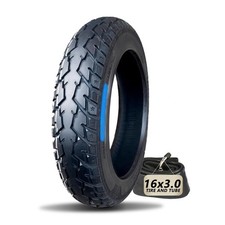 E-Bike Tire and Bent Valve Inner Tube Set 16 x 3.0 Inch Heavy Duty Black