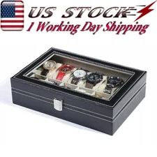 12 Slots PU Leather Wrist Watch Display Box Storage Holder Organizer Case C
