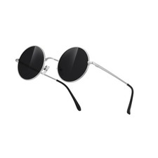 tanmigot Retro Round Sunglasses for Men Silver Frame Black Lens