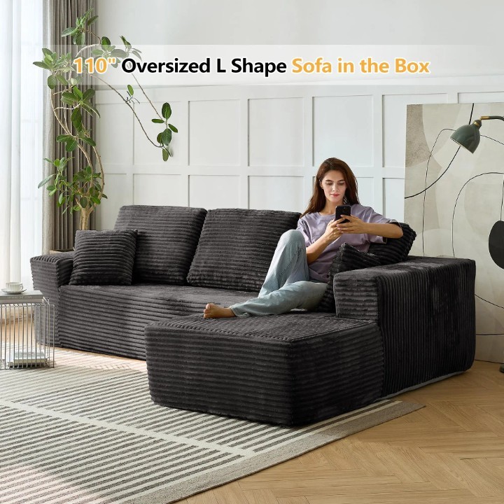 Sectional Sofa Set L-Shaped Couch Convertible Indoor Modular for Living Room