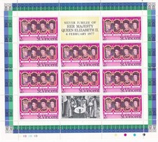 SA32c St Vincent 1977 Silver Jubilee Queen Elizabeth II, mint sheet, labels.