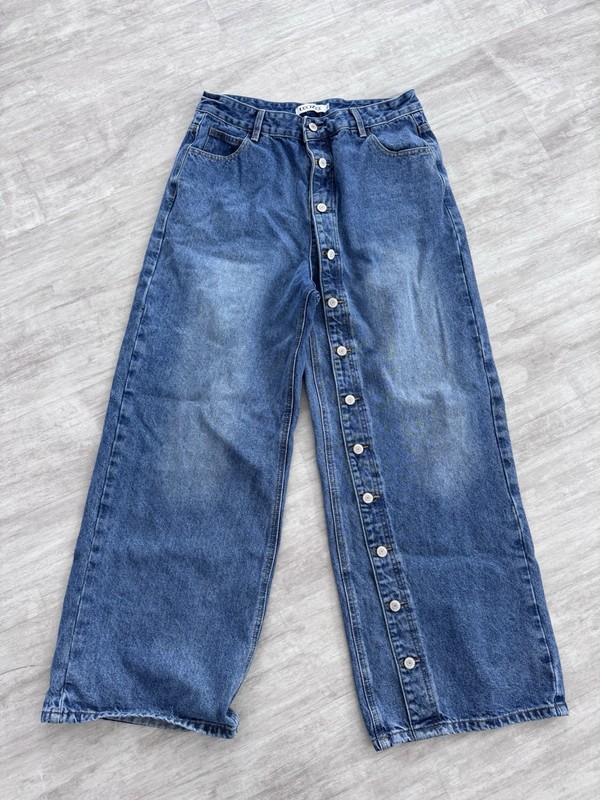Womens UOOZEE Wide Leg Jeans Buttons Down Leg VGUC!! XL
