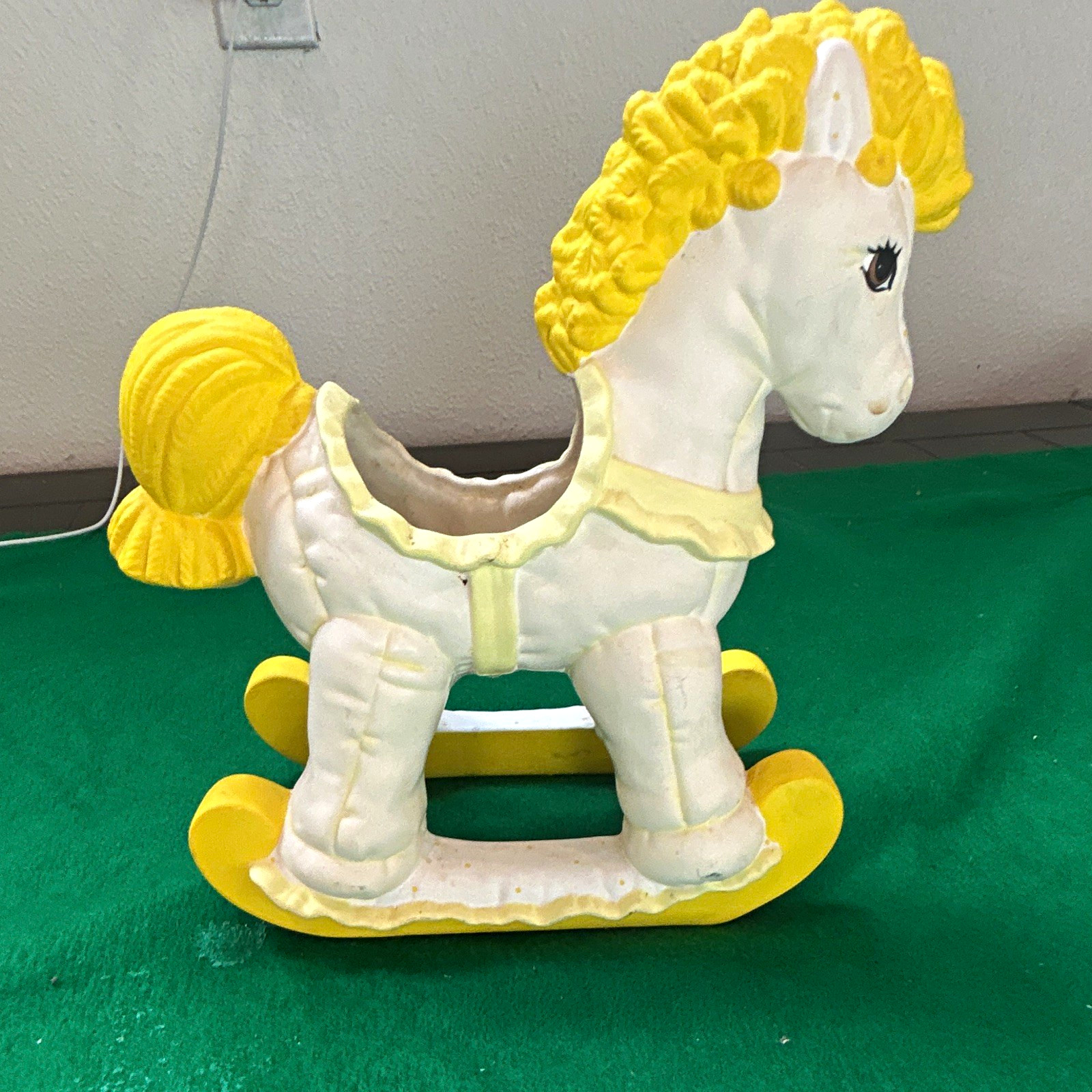 Vintage 1980’s Ceramic Pony Rocking Horse Planter Nursery Decor Yellow 9” x 10”