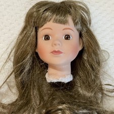 Vtg DOLL HEAD Parts For 15 Dolls Porcelain Replacement Long Brown Wig Eyes