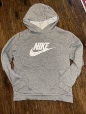 Boys Nike Hoodie Sweatshirt Sz XL Heather Gray White Logo Cotton