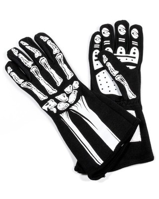 RJS Safety Skeleton Driving Gloves, SFI 3.3/1, X-Small, Black & White